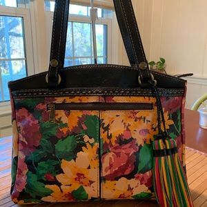 Patricia Nash Summer Evening Bloom Colorful Leather Tassel Tote Bag